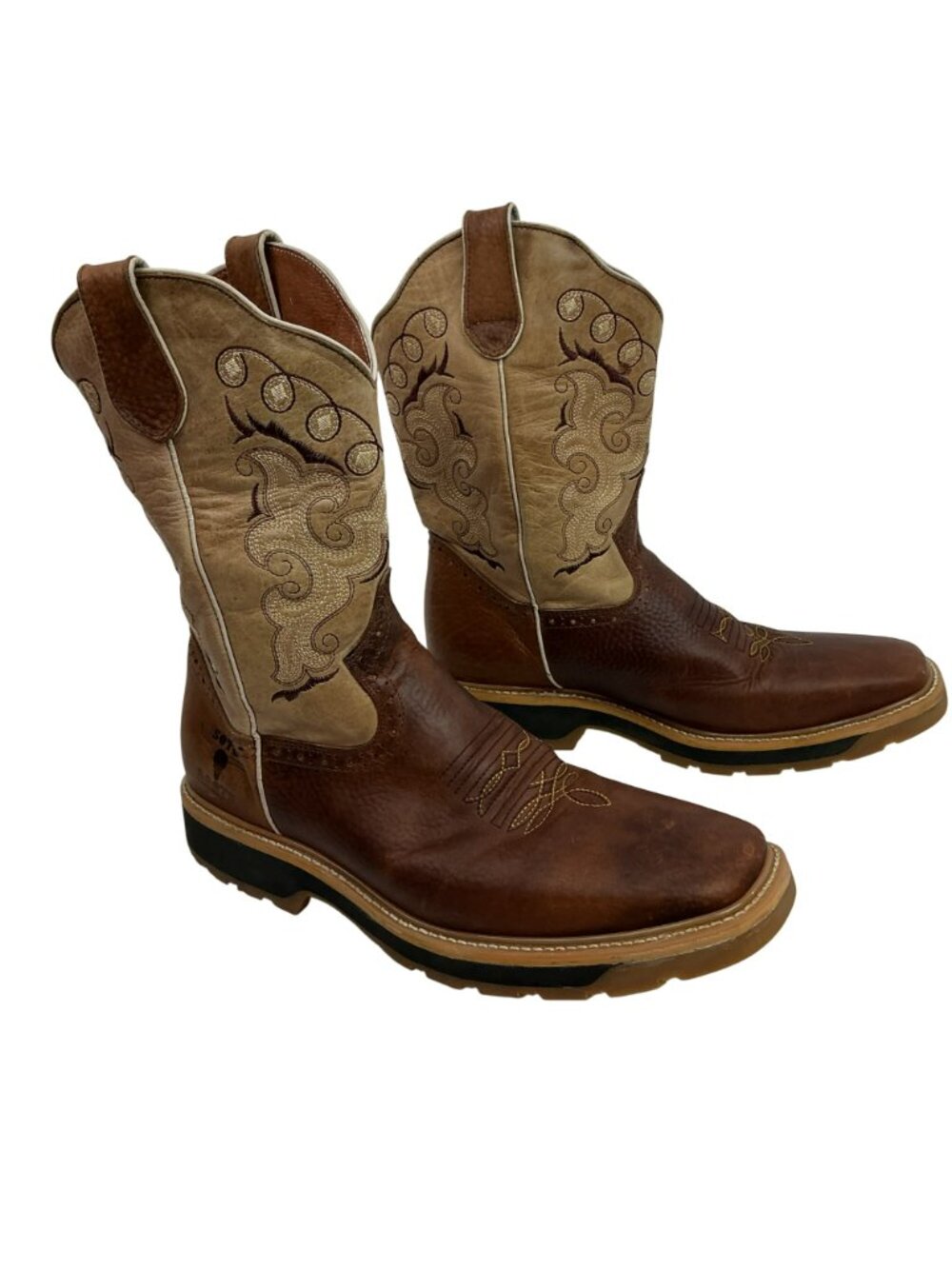 Soto Boots Western Broad Square Toe Embroidered Leather Cowboy Work Boots Mens B - Picture 7 of 13